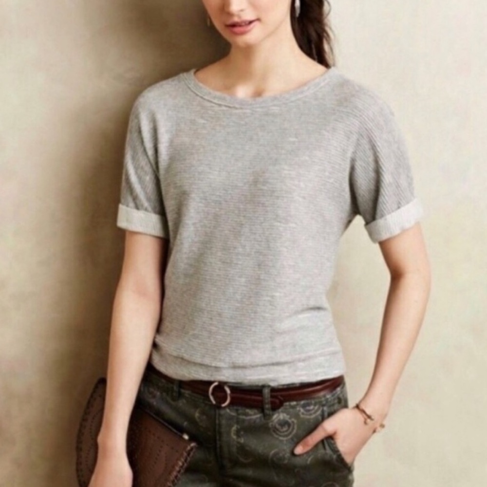 Dolan Anthro Ribbed Dolman Rolled Sleeve Top White/Grey - size Small